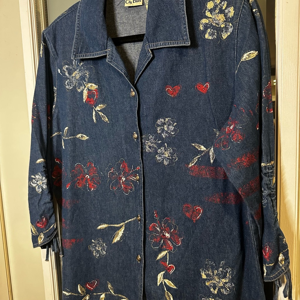 KORET CITY BLUES Size L Printed and Sequined Denim Button-Up Shirt - Picture 2 of 7